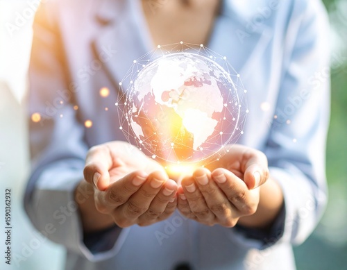 customer service, social media. digital marketing CRM concept Customer Relationship Management, Businesswoman hold of global structure customer network technology, Data exchanges development.