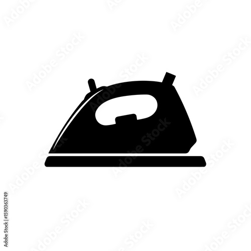 Flat vector illustration of a clothes iron icon in black silhouette.
