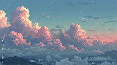 A breathtaking view of fluffy, pastel cloudscapes.