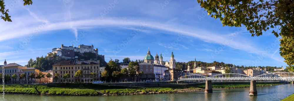 Naklejka premium Panoramic view of Salzburg cityscape in Austria , Fourth largest city in Austria and famous tourist spot in Europe.
