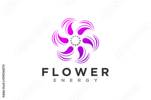 Abstract purple flower logo design.  Modern and elegant emblem for energy brand.