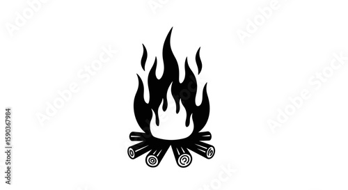 Vector campfire flames burning fire wood bonfire outdoor camping heat danger burn blaze hot warm light 100 char