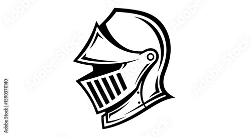Vector medieval knight helmet vector illustration for design element and historical graphic, black and white art