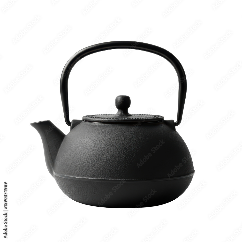 A stylish black cast iron teapot, perfect for brewing and serving hot tea. Its textured surface adds a rustic and traditional touch to any kitchen. A stylish black cast iron teapot, perfect for brewing and serving hot tea. Its textured surface adds a rustic and traditional touch to any kitchen.