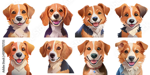 Multiple vector illustrations of delicately drawn dogs

