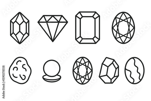 Gem, jewelry outline icon set. precious stones, gemstone designs collection