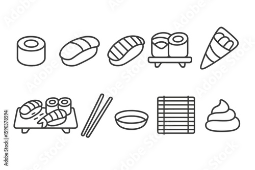 Sushi, japanese cuisine line icon set. food, restaurant, asian dining symbols collection