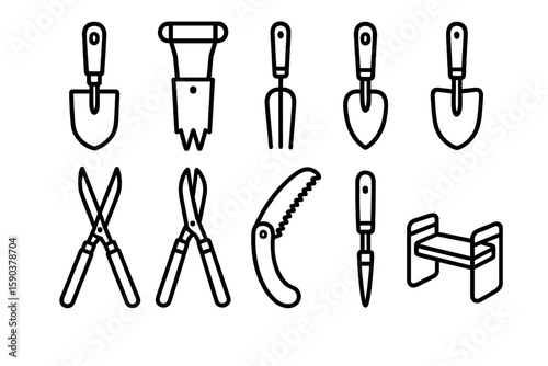 Gardening tools line icon set. essential garden equipment in outline style icons