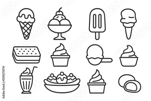 Ice cream, dessert outline icon set. sweet treats collection in linear style