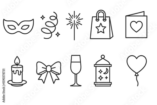 Party, celebration line icon set. festive, event symbols in outline style collection