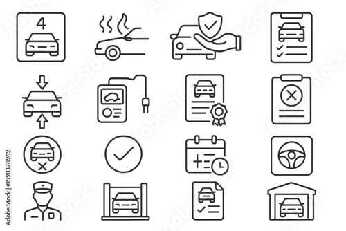 Automobile icon set. vehicle, safety, maintenance, insurance icons in outline style