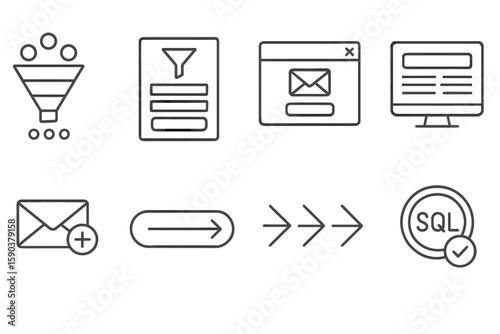 Marketing, analytics outline icon set. strategy, data analysis icons in outline style