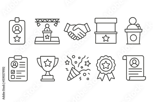 Event, conference outline icon set. award, podium, badge outline collection