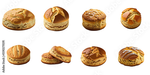 Multiple vector illustrations of delicately drawn scones

