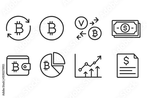 Finance and cryptocurrency line icon set. bitcoin, wallet, exchange linear collection