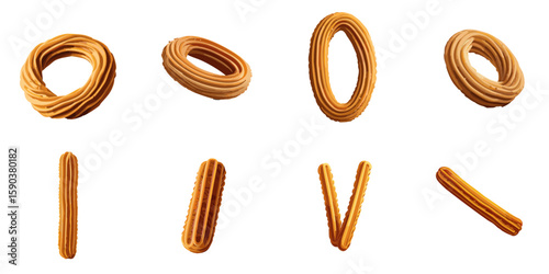 Multiple vector illustrations of delicately drawn churros

