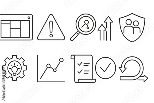 Business and productivity line icon set: management, growth, teamwork
