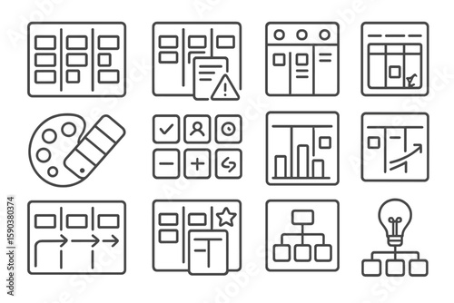 Project management outline icon set. task, workflow, plan, productivity icons collection