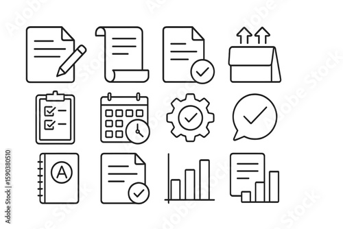Office, productivity outline icon set. documents, planning tools for business efficiency