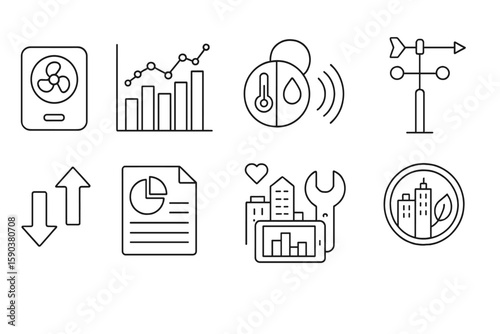 Weather forecast line icon set. graphs, climate, temperature, analytics collection