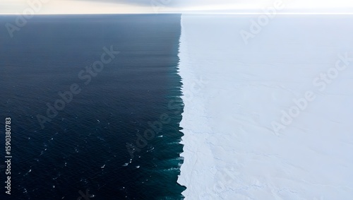 Aerial view of arctic ocean meeting ice sheet, polar landscape photography images