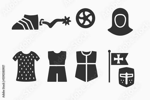 Medieval armor silhouette icon set. knight, battle equipment icons silhouette collection