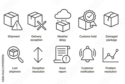 Logistics and delivery line icon set. shipment, delay, customs outline icons