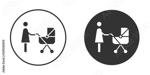Woman with Baby Stroller icon vector clipart in black colors. suitable for graphic work
