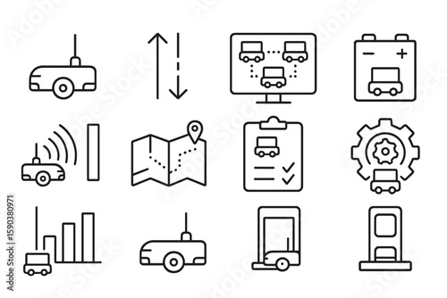 Transportation, smart city linear icon set. urban mobility, navigation icons line collection
