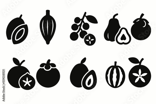 Fruit solid icon set. tropical, exotic, fresh fruit collection solid style