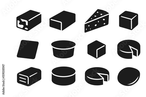 Cheese and dairy silhouette icon set. minimalist food collection for menus
