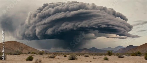 Dramatic Storm Clouds Gathering Over Vast Desert Landscape