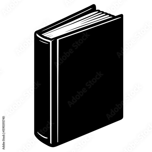 Closed Book Vector in Black and White – Minimal Line Drawing of Hardcover with Spine and Page Detail for Education, Literature, and Library Design Themes
