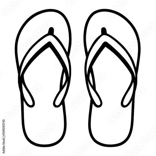 Flip-Flops Vector in Black and White – Minimal Line Drawing of Casual Open-Toe Footwear with Y-Strap Design for Summer, Beach, and Lifestyle Concepts
