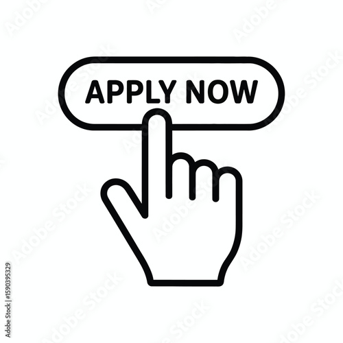 Cursor hand clicking on an apply now button with a simple outline design