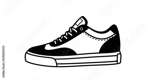 Vector black and white sneaker vector illustration for fashion footwear design and athletic shoe graphic element