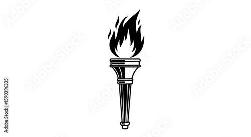 Vector vector olympic torch flame illustration for symbol of competition and sport with black and white design
