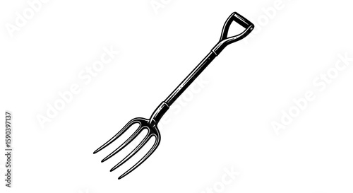 Vector illustration of a gardening fork tool for farm work and agriculture equipment for digging and planting seeds