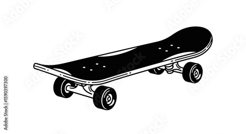 Vector isolated black and white skateboard illustration for skateboarding extreme sports and recreation design needs