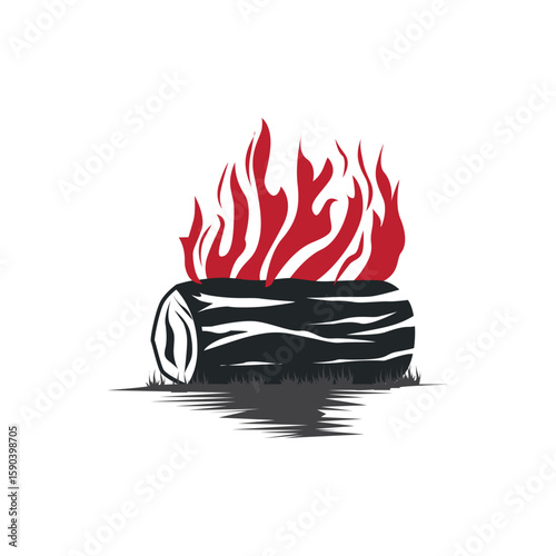 Design wood and fire, logo campfire bonfire vector camping adventure vintage illustration