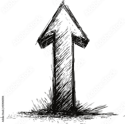 Hand-drawn black ink arrow pointing upward. Vector illustration