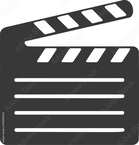 Black and white film clapperboard icon symbolizing movie production. Vector illustration