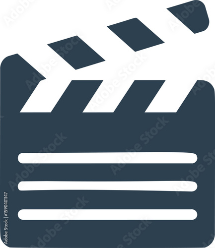Black and white film clapperboard icon symbolizing the movie industry. Vector illustration