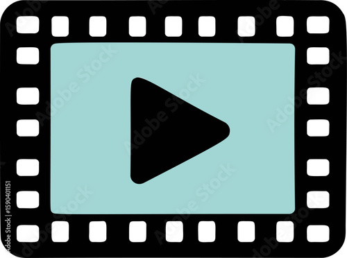 Filmstrip icon with play button in black and teal colors, represents media playback. Vector illustration