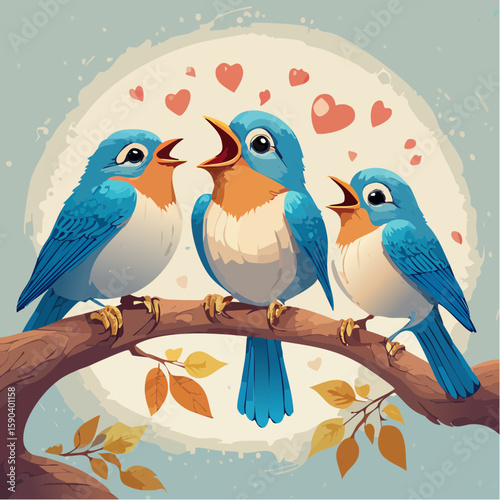 Little Bluebirds Parforming Their Happy Song -2
