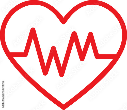 Red heart with heartbeat line symbolizing health and vitality. Vector illustration