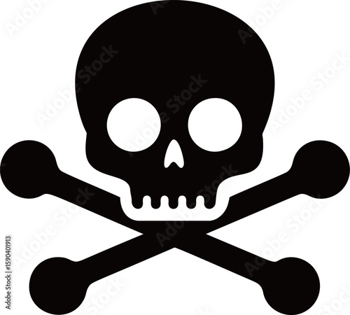 Black skull and crossbones symbol, warning icon illustration. Vector illustration
