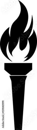 Black silhouette of a flaming torch symbolizing victory and spirit. Vector illustration