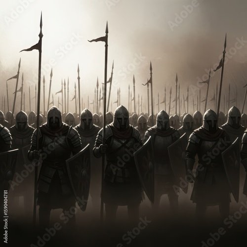 An army of medieval knights in formation ready for battle