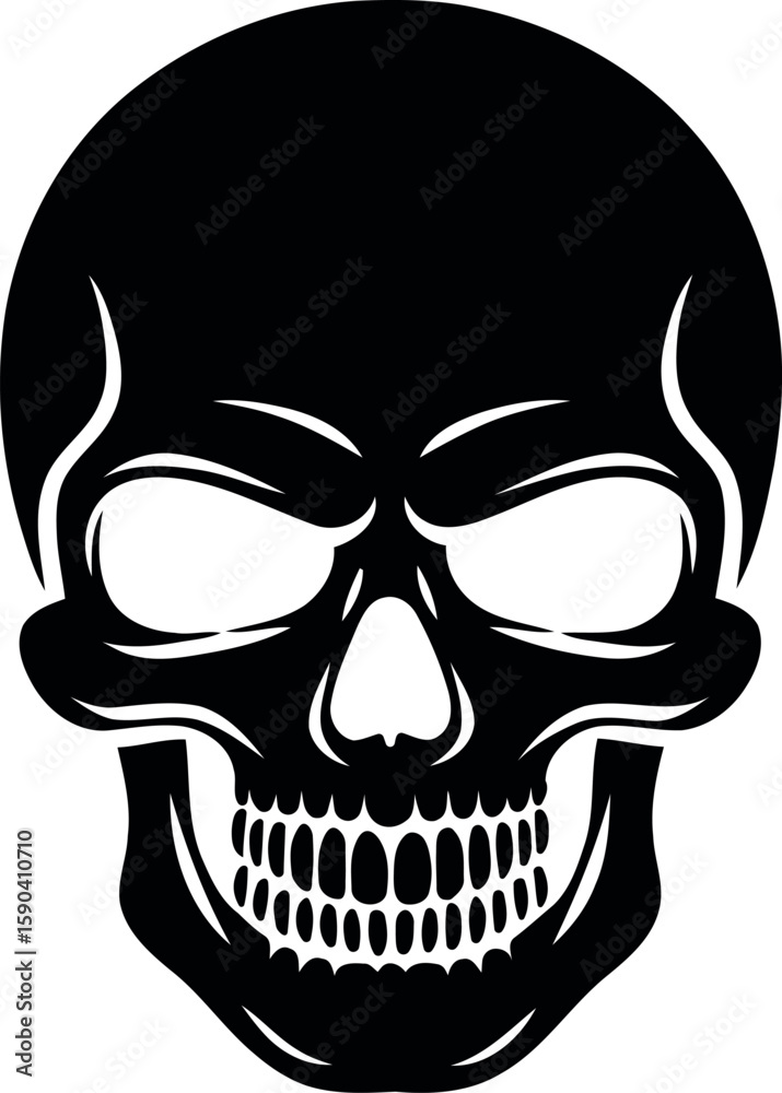 Fototapeta premium Human skull front view black and white silhouette